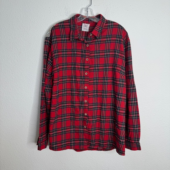 Red Plaid Button-Up Blouse with Sequin Yoke - Picture 4 of 9